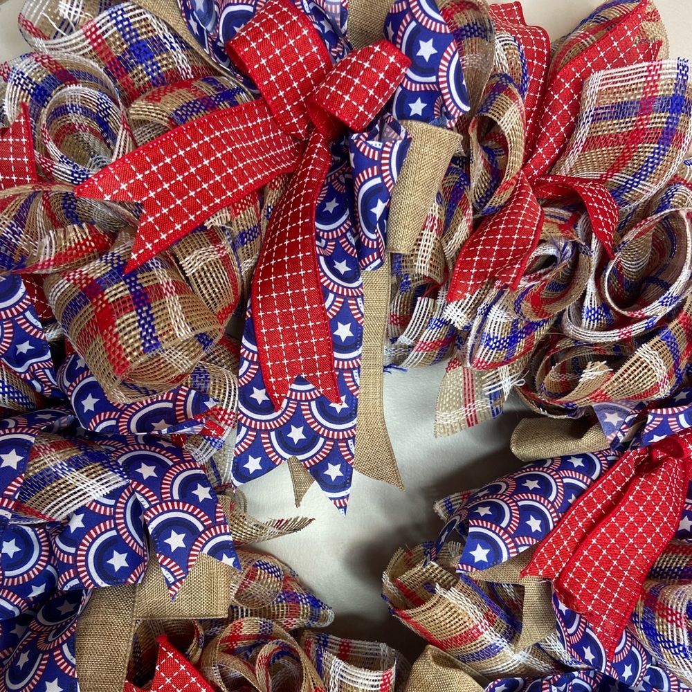 Burlap Red White and Blue